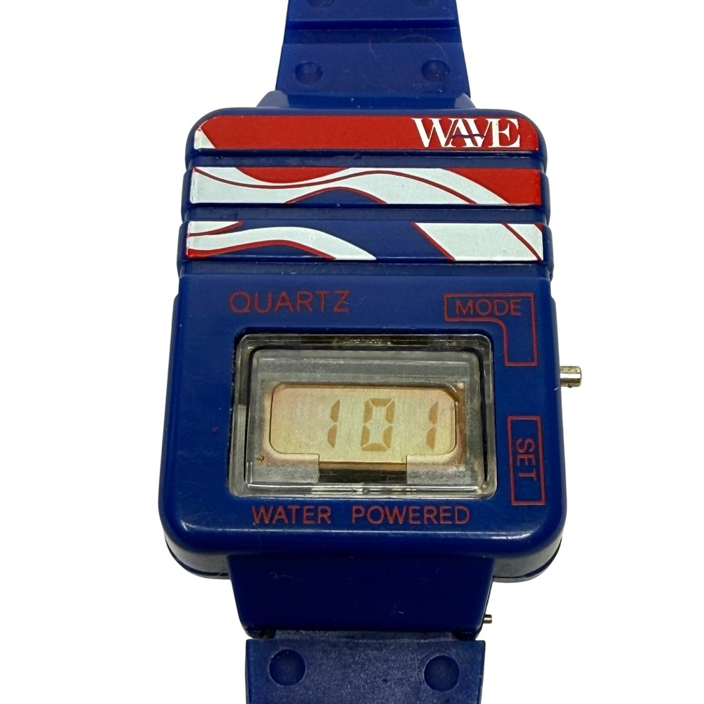 Vintage Wave Water Powered Digital Watch Blue Plastic Retro 1980s Novelty Quartz
